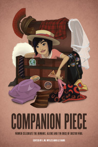 Cover of Companion Piece - a pale brown background with a young woman clambering out of a box. 